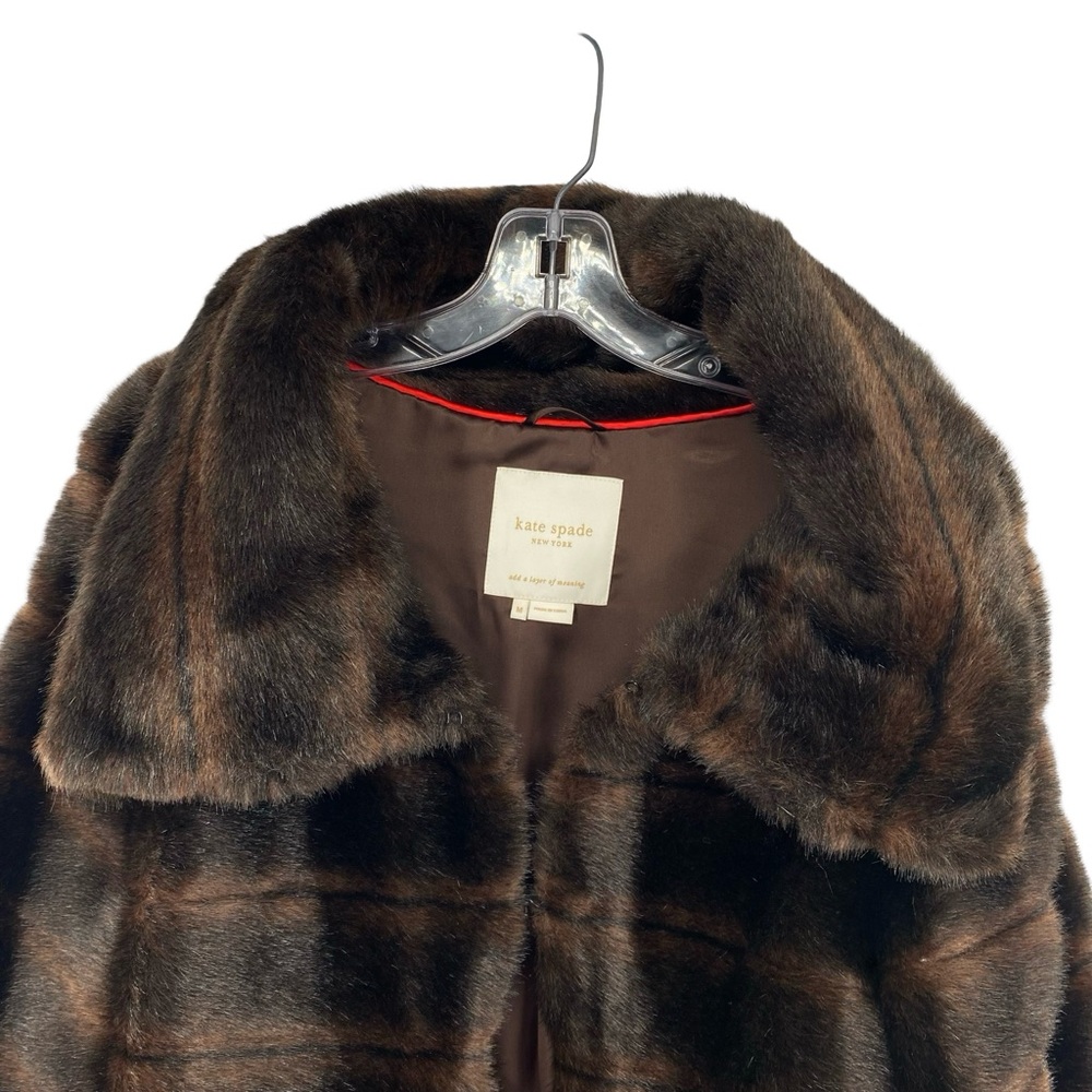 Kate Spade Faux Fur Cape Coat Medium Chocolate Brown - Picture 3 of 13